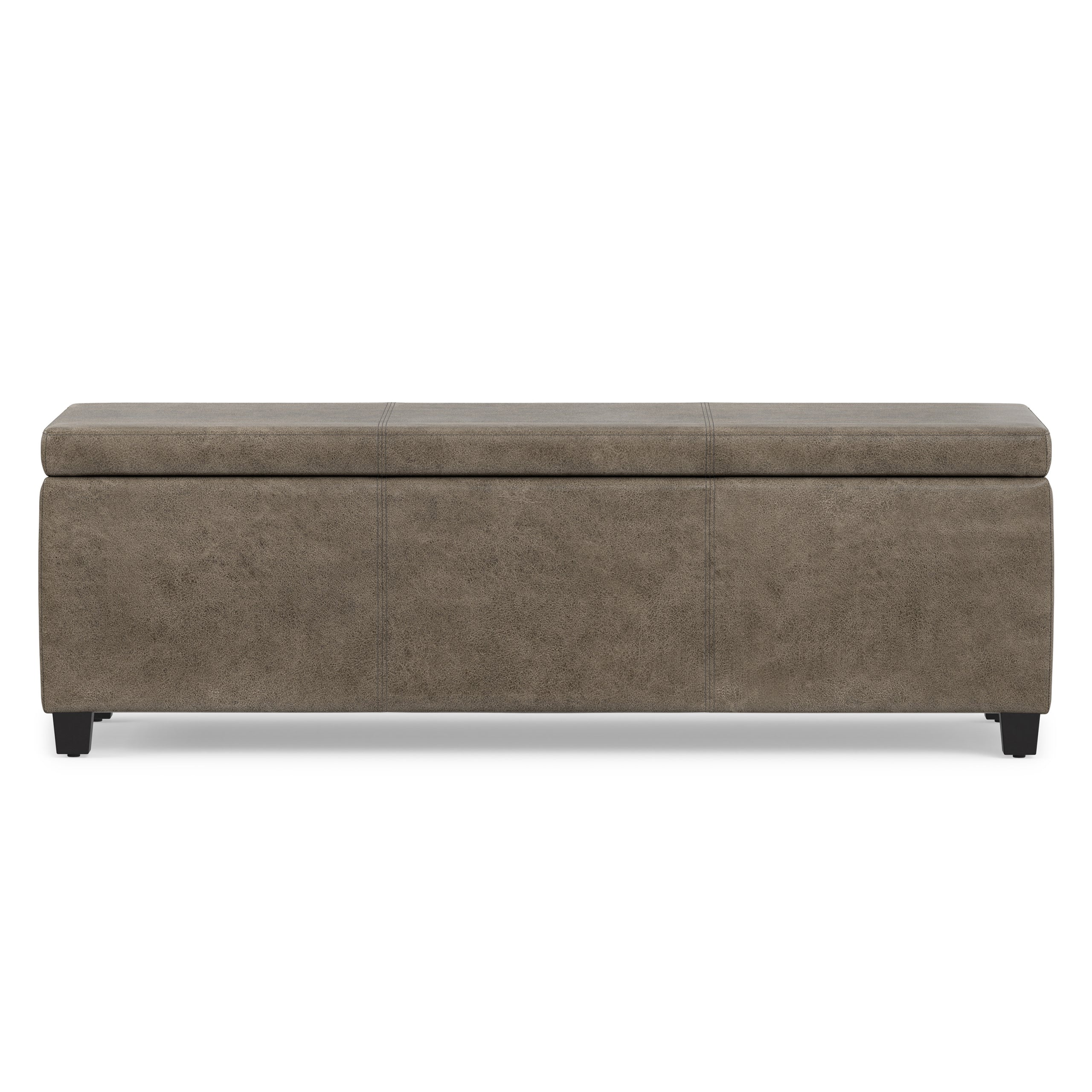 Distressed Smoky Grey Brown  Distressed Vegan Leather | Avalon Storage Ottoman in Distressed Vegan Leather