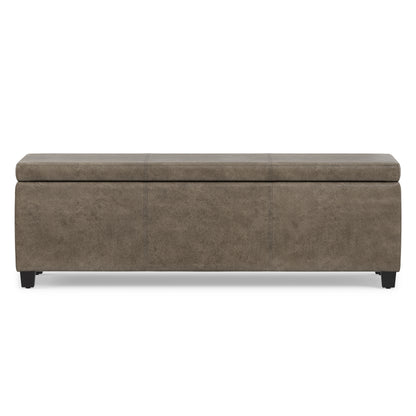 Distressed Smoky Grey Brown  Distressed Vegan Leather | Avalon Storage Ottoman in Distressed Vegan Leather