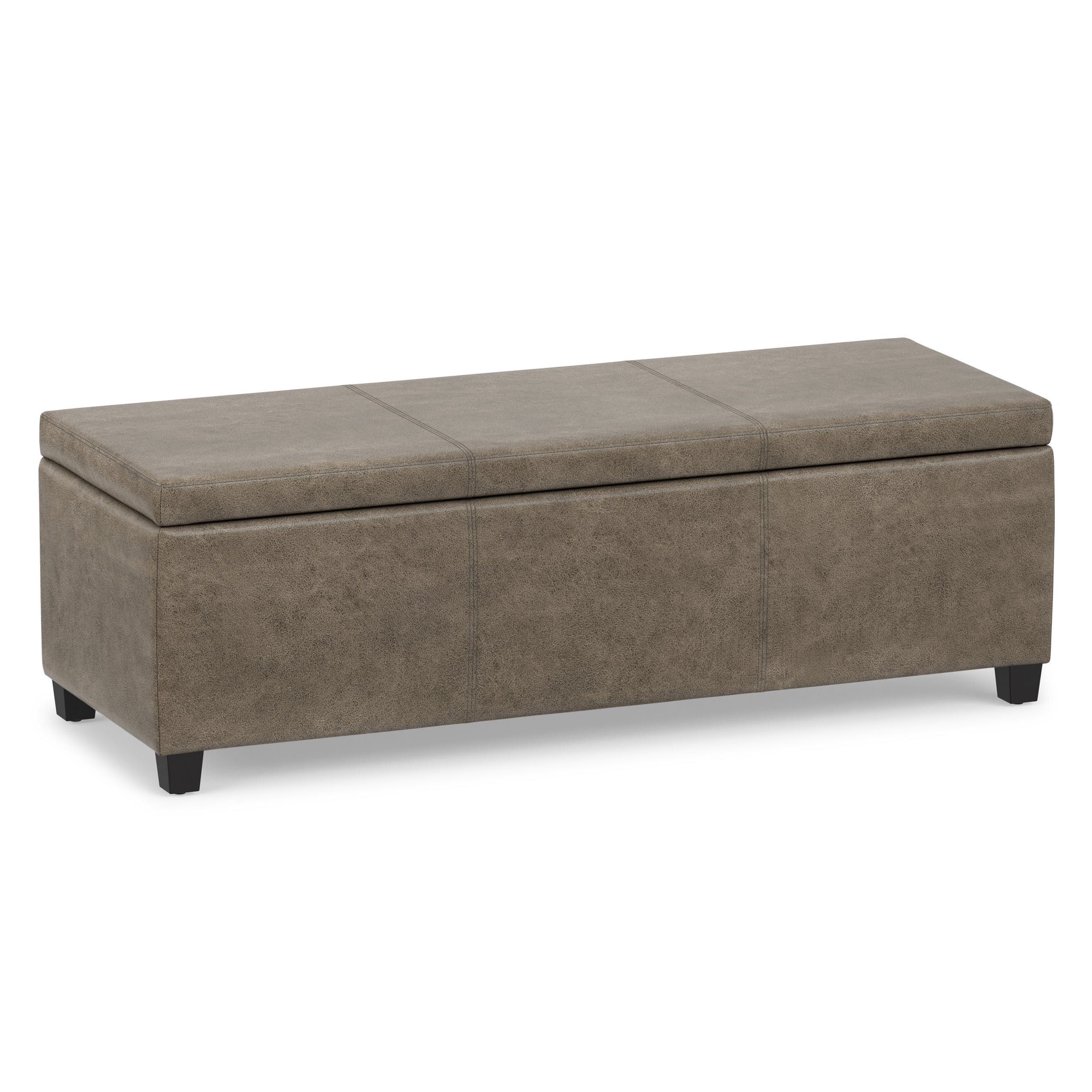 Distressed Smoky Grey Brown  Distressed Vegan Leather | Avalon Storage Ottoman in Distressed Vegan Leather