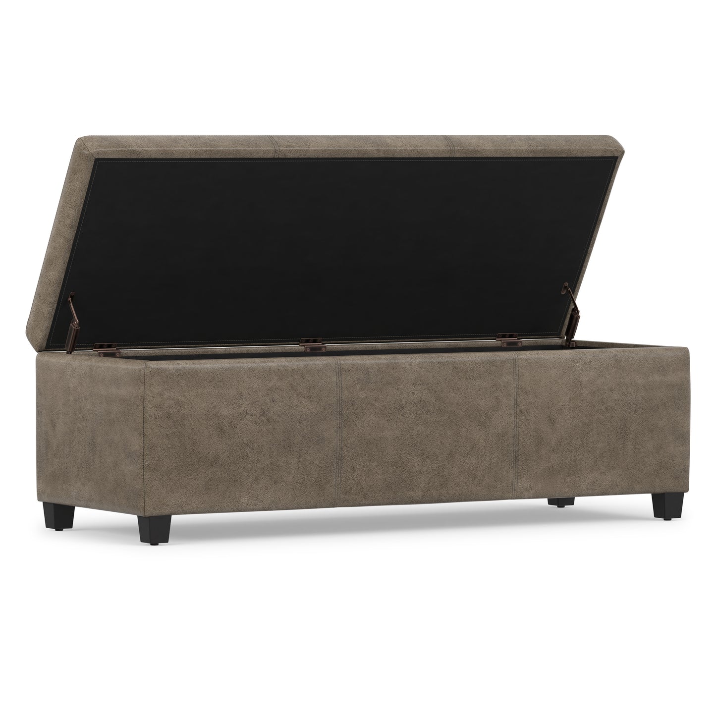 Distressed Smoky Grey Brown  Distressed Vegan Leather | Avalon Storage Ottoman in Distressed Vegan Leather
