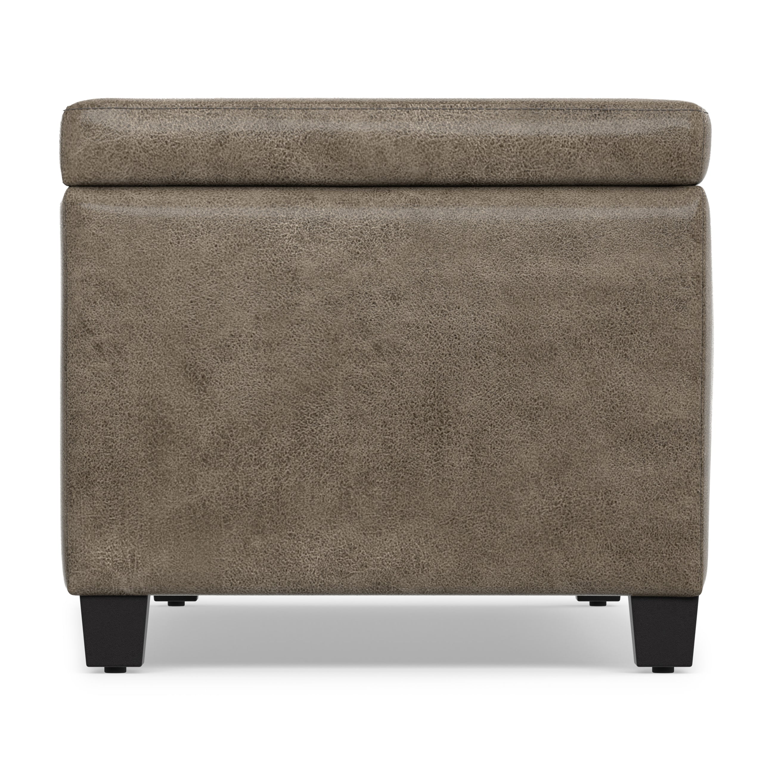 Distressed Smoky Grey Brown  Distressed Vegan Leather | Avalon Storage Ottoman in Distressed Vegan Leather