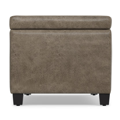 Distressed Smoky Grey Brown  Distressed Vegan Leather | Avalon Storage Ottoman in Distressed Vegan Leather