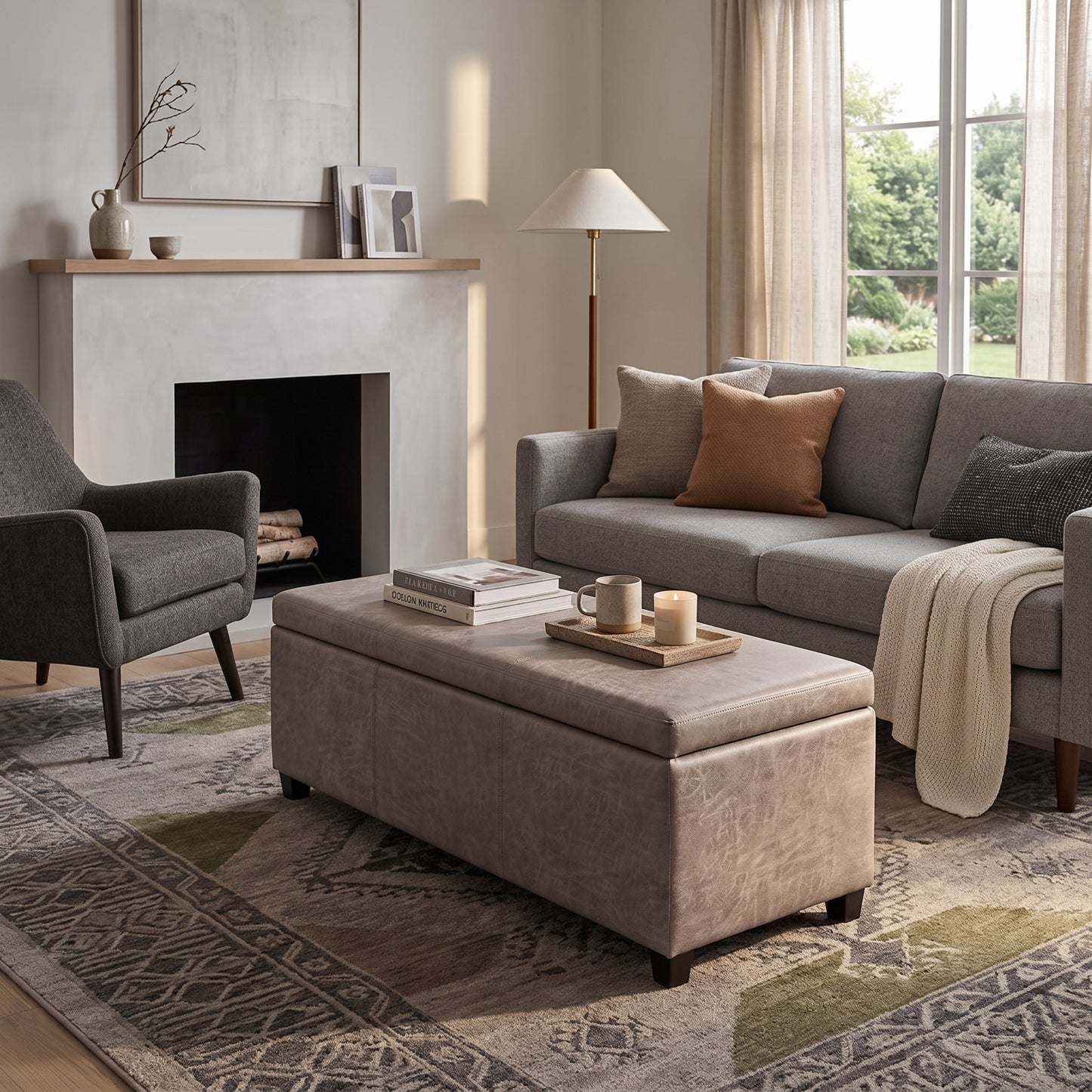 Distressed Grey  Distressed Vegan Leather | Avalon Storage Ottoman in Distressed Vegan Leather