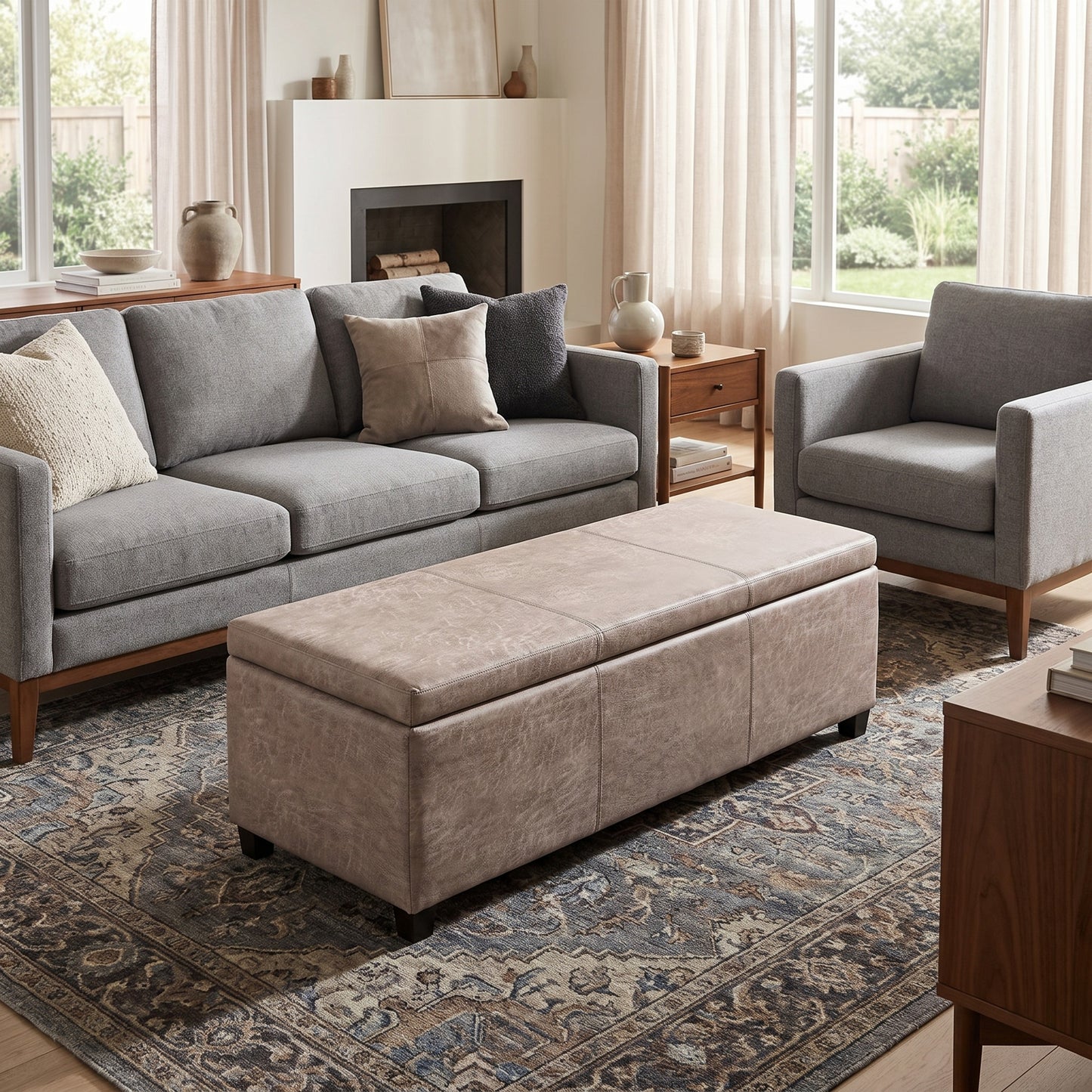 Distressed Grey  Distressed Vegan Leather | Avalon Storage Ottoman in Distressed Vegan Leather