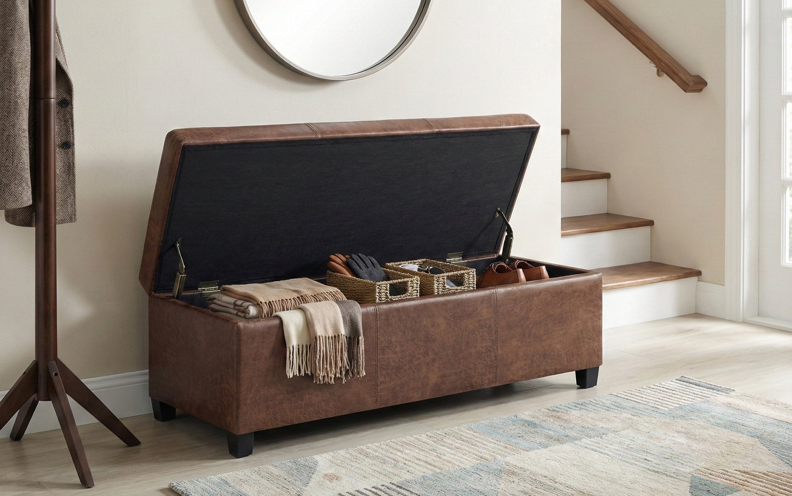 Distressed Umber Brown Distressed Vegan Leather | Avalon Vegan Leather Storage Ottoman