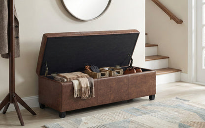 Distressed Umber Brown Distressed Vegan Leather | Avalon Vegan Leather Storage Ottoman
