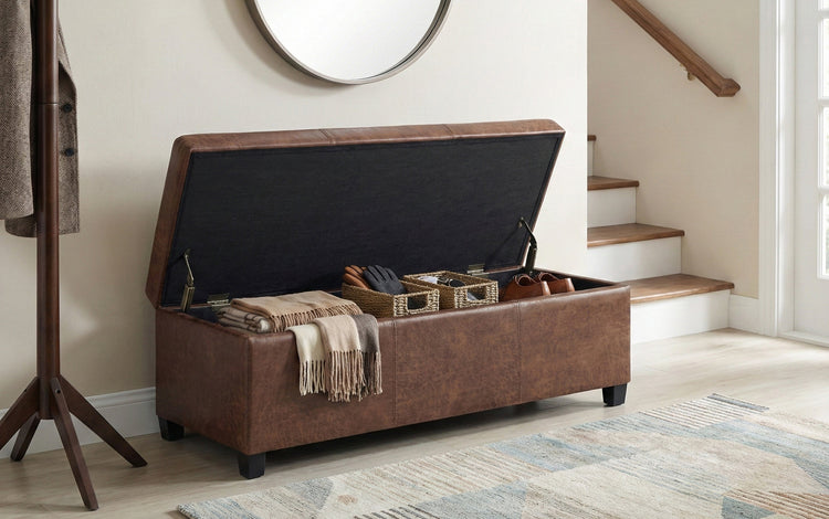 Distressed Umber Brown Distressed Vegan Leather | Avalon Vegan Leather Storage Ottoman