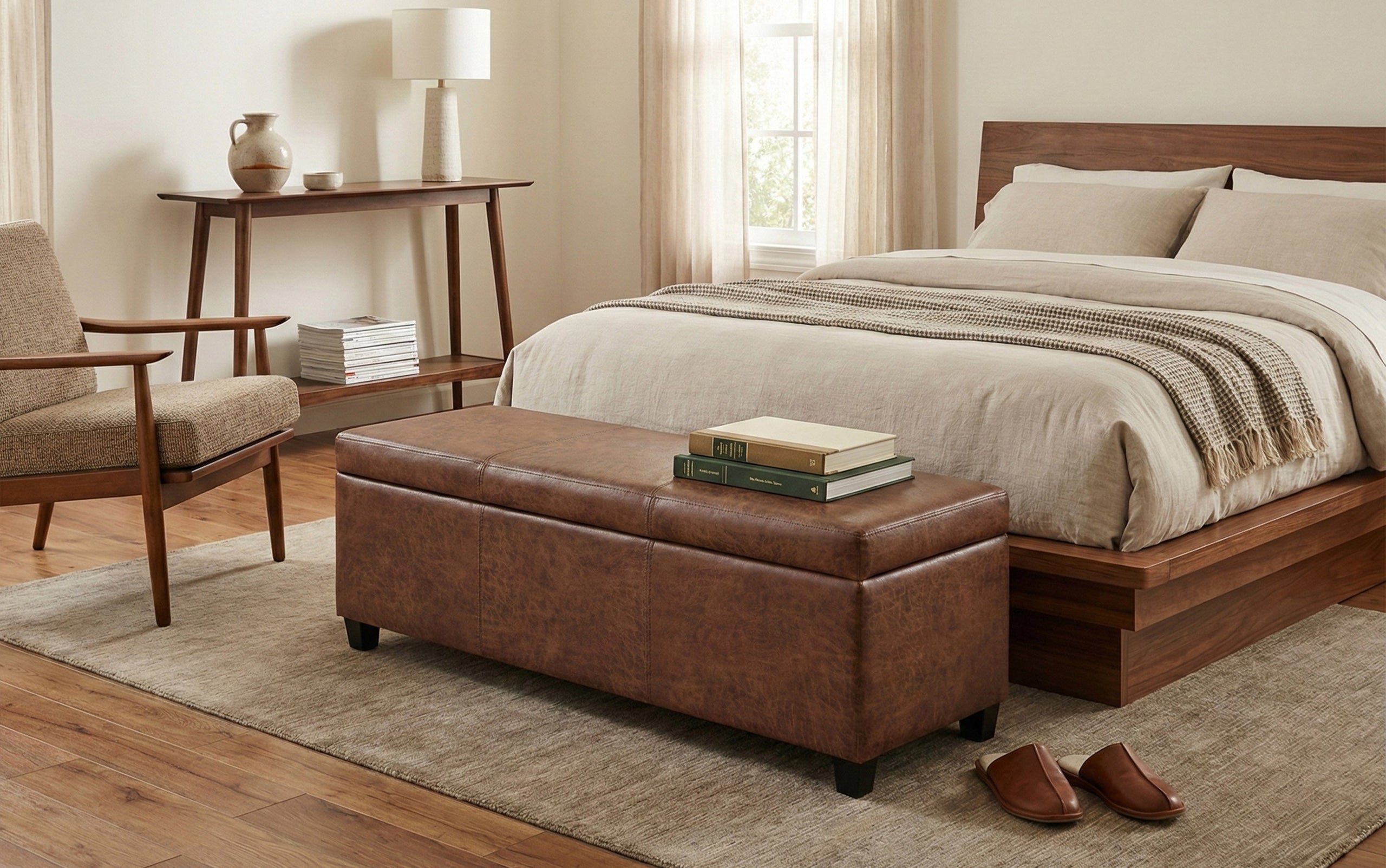 Distressed Umber Brown Distressed Vegan Leather | Avalon Vegan Leather Storage Ottoman