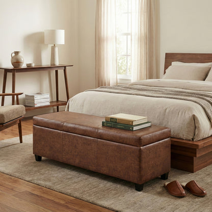Distressed Saddle Brown  Distressed Vegan Leather | Avalon Storage Ottoman in Distressed Vegan Leather