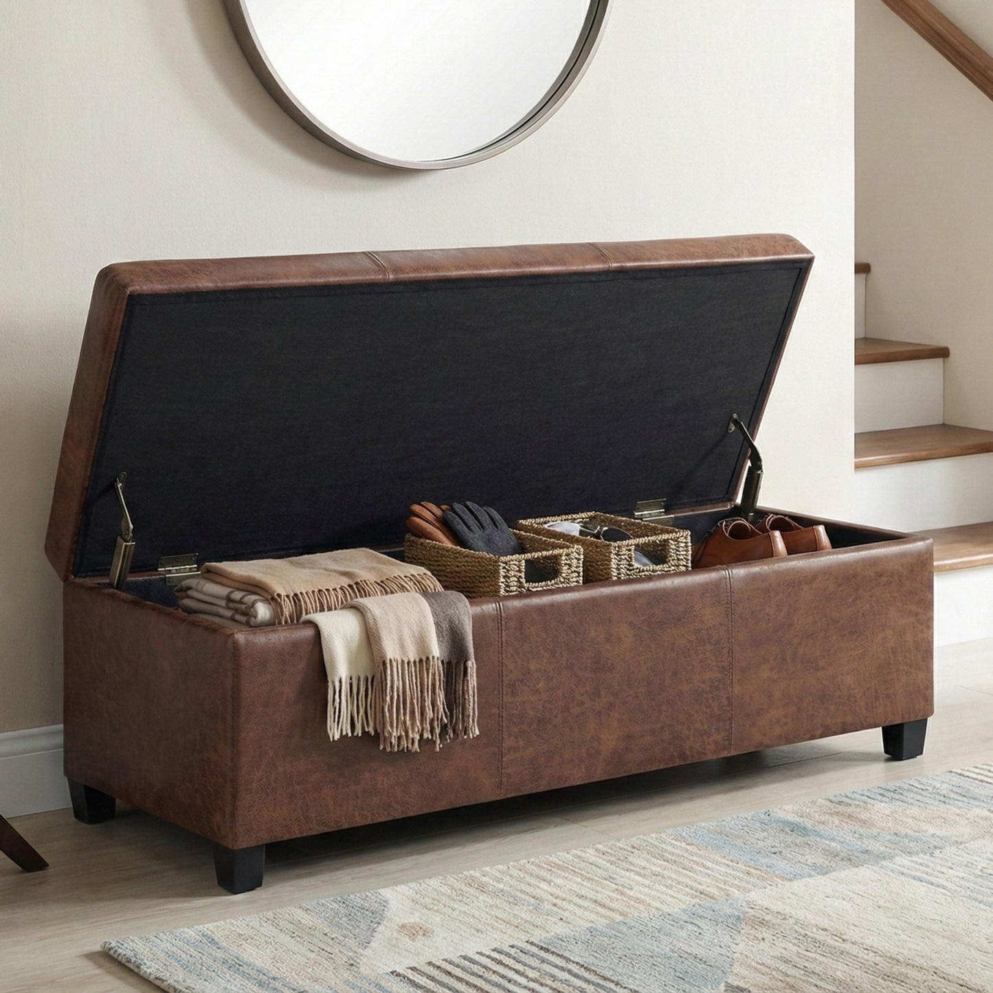 Distressed Saddle Brown  Distressed Vegan Leather | Avalon Storage Ottoman in Distressed Vegan Leather