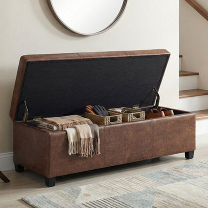 Distressed Saddle Brown  Distressed Vegan Leather | Avalon Storage Ottoman in Distressed Vegan Leather