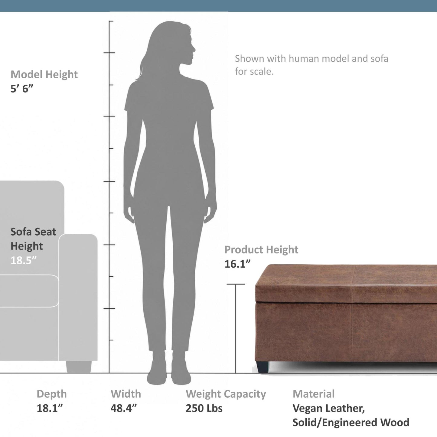 Distressed Saddle Brown  Distressed Vegan Leather | Avalon Storage Ottoman in Distressed Vegan Leather
