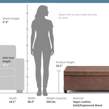 Distressed Saddle Brown  Distressed Vegan Leather | Avalon Storage Ottoman in Distressed Vegan Leather