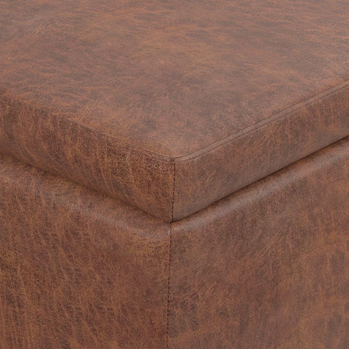 Distressed Saddle Brown  Distressed Vegan Leather | Avalon Storage Ottoman in Distressed Vegan Leather