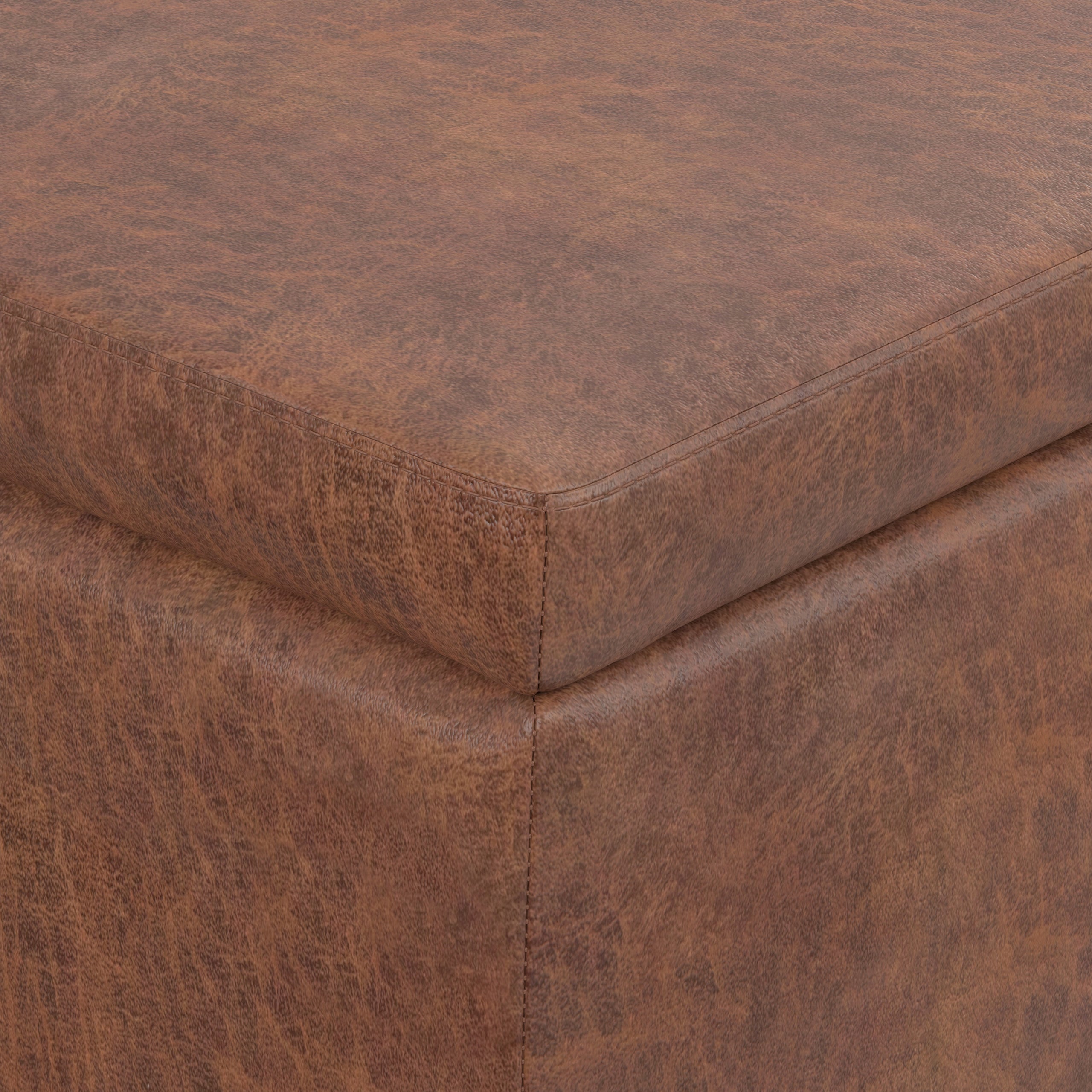 Distressed Saddle Brown  Distressed Vegan Leather | Avalon Storage Ottoman in Distressed Vegan Leather