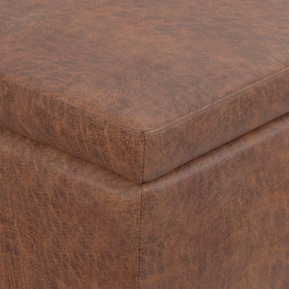 Distressed Saddle Brown  Distressed Vegan Leather | Avalon Storage Ottoman in Distressed Vegan Leather