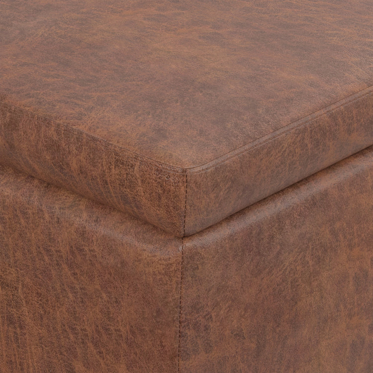 Distressed Saddle Brown  Distressed Vegan Leather | Avalon Storage Ottoman in Distressed Vegan Leather