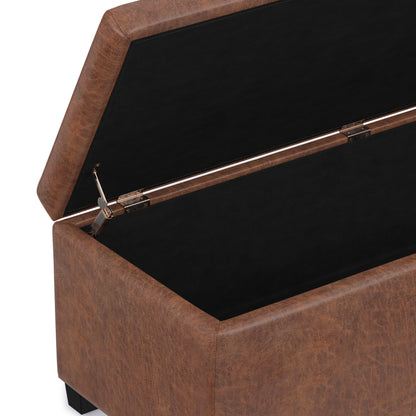 Distressed Saddle Brown  Distressed Vegan Leather | Avalon Storage Ottoman in Distressed Vegan Leather