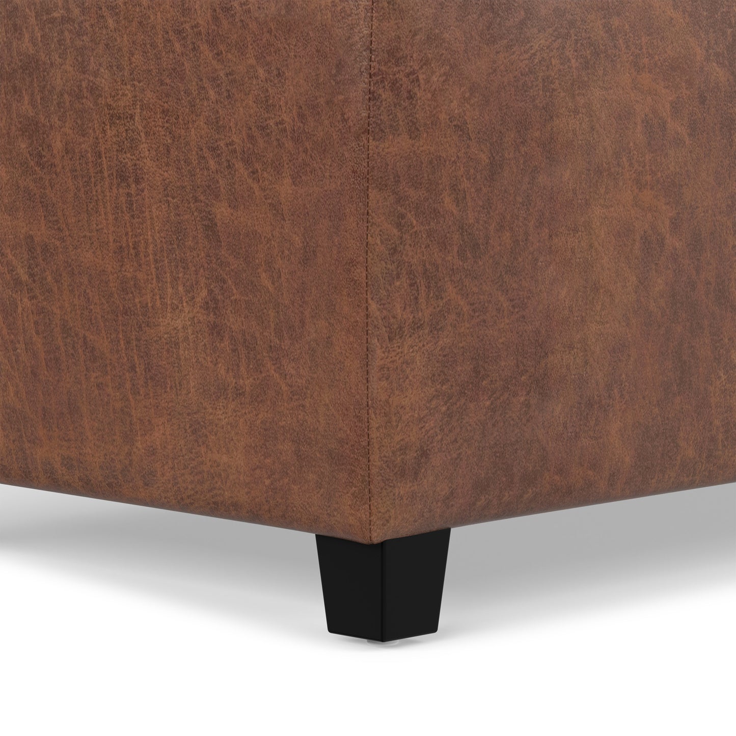 Distressed Saddle Brown  Distressed Vegan Leather | Avalon Storage Ottoman in Distressed Vegan Leather