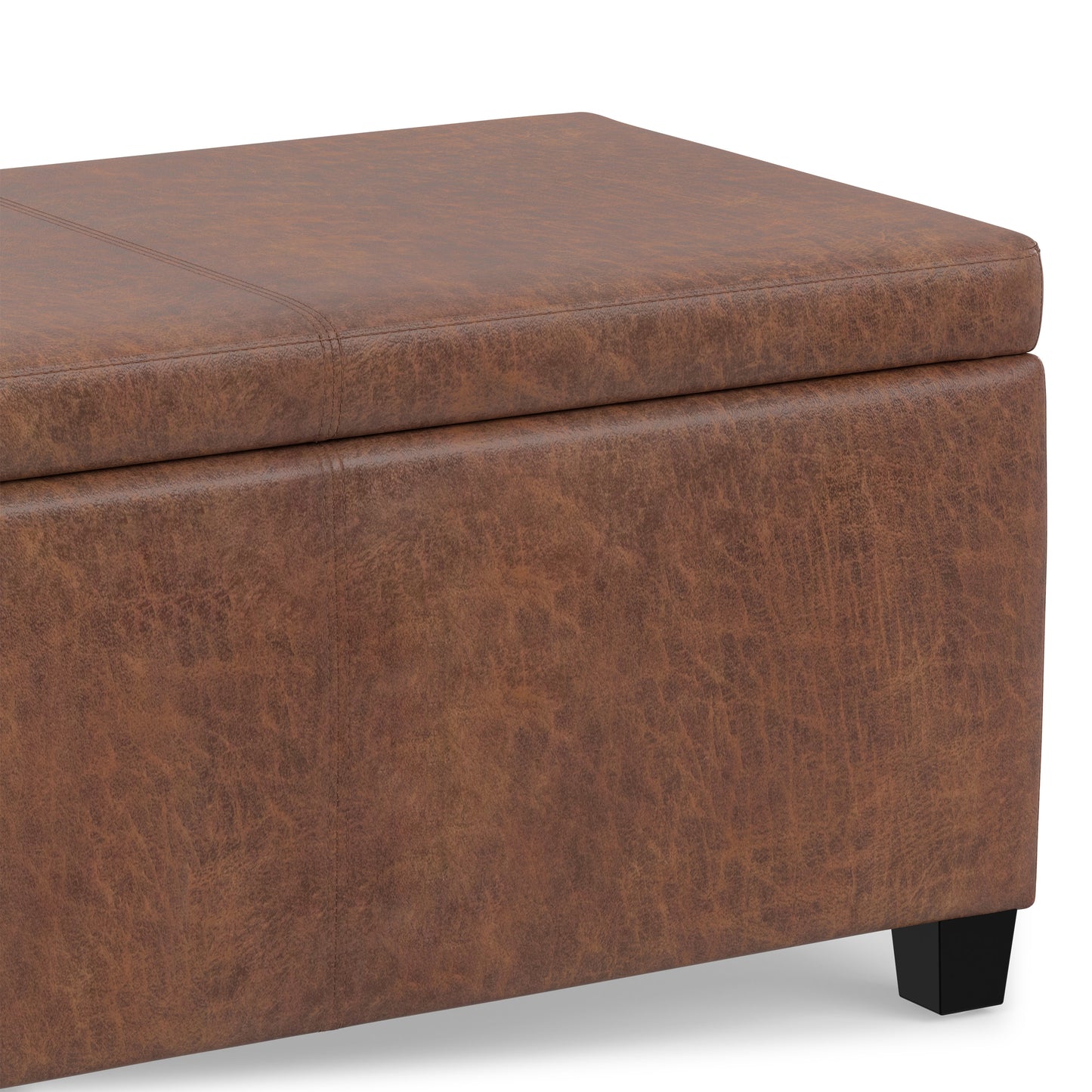 Distressed Saddle Brown  Distressed Vegan Leather | Avalon Storage Ottoman in Distressed Vegan Leather