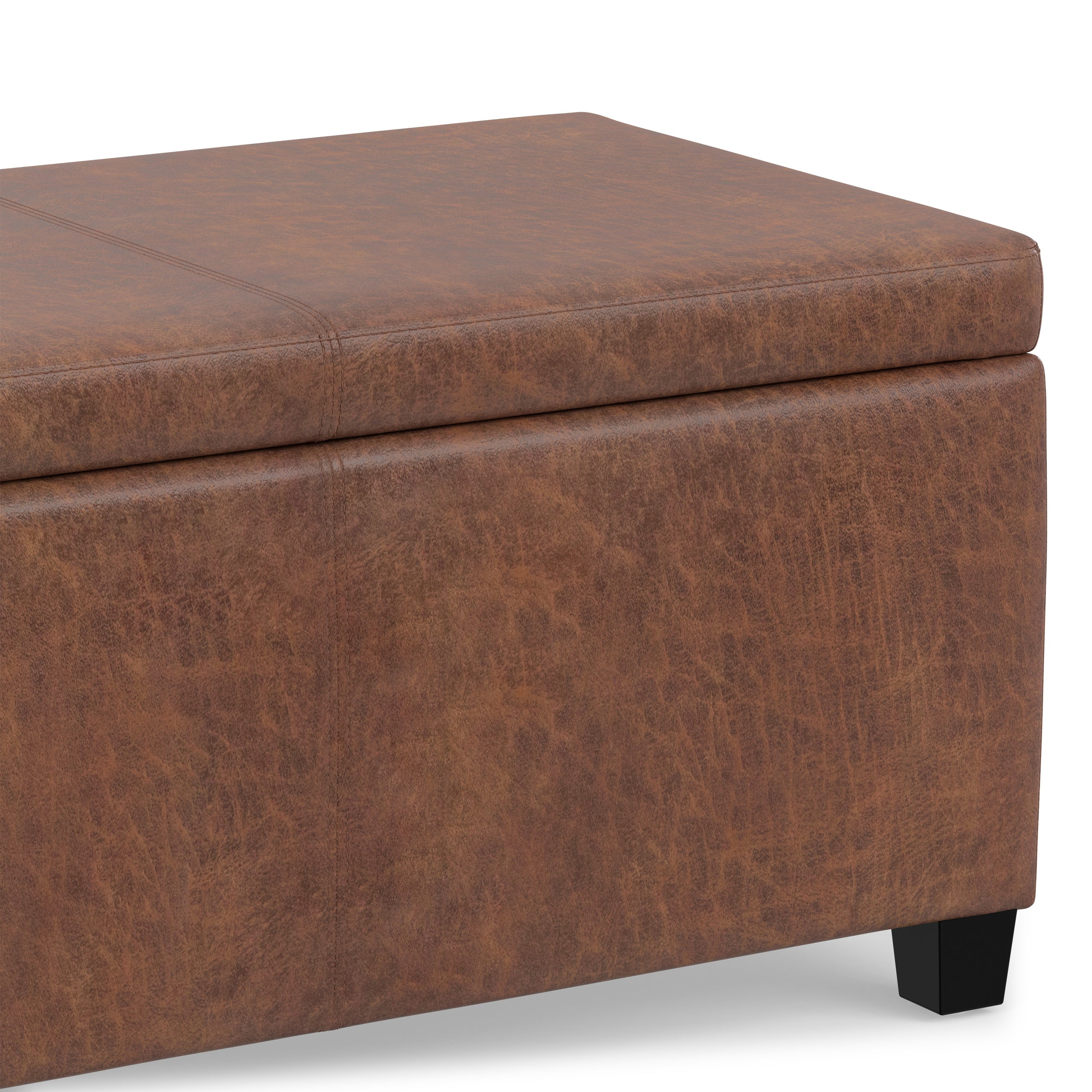 Distressed Saddle Brown  Distressed Vegan Leather | Avalon Storage Ottoman in Distressed Vegan Leather