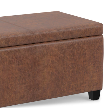 Distressed Saddle Brown  Distressed Vegan Leather | Avalon Storage Ottoman in Distressed Vegan Leather