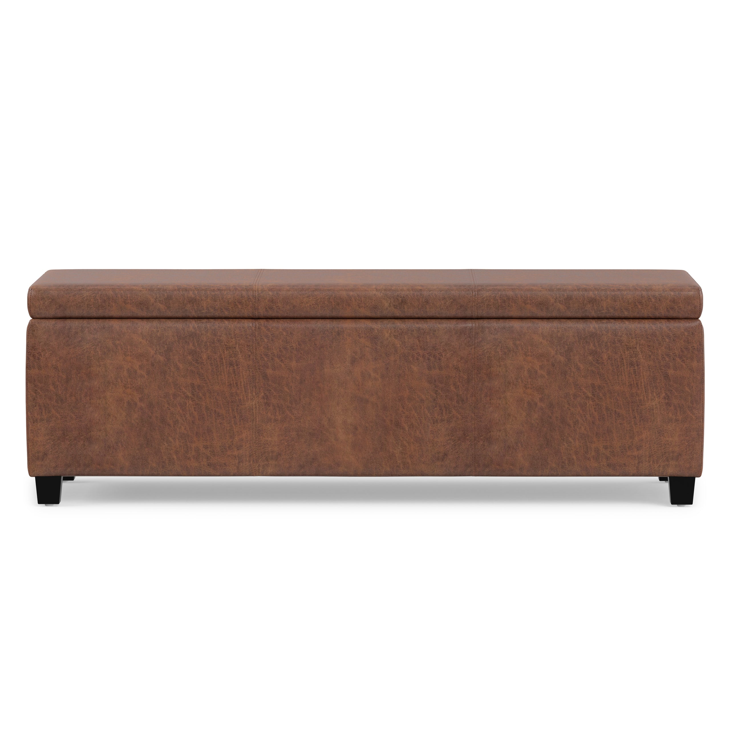 Distressed Saddle Brown  Distressed Vegan Leather | Avalon Storage Ottoman in Distressed Vegan Leather