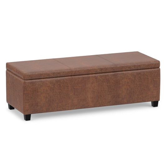 Distressed Saddle Brown  Distressed Vegan Leather | Avalon Storage Ottoman in Distressed Vegan Leather