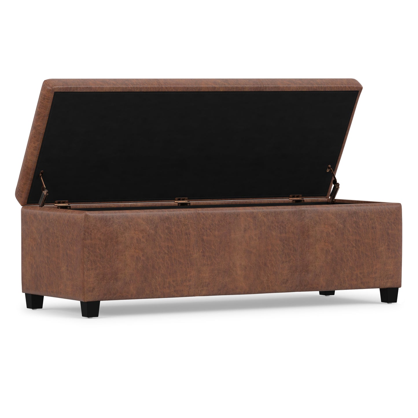 Distressed Saddle Brown  Distressed Vegan Leather | Avalon Storage Ottoman in Distressed Vegan Leather