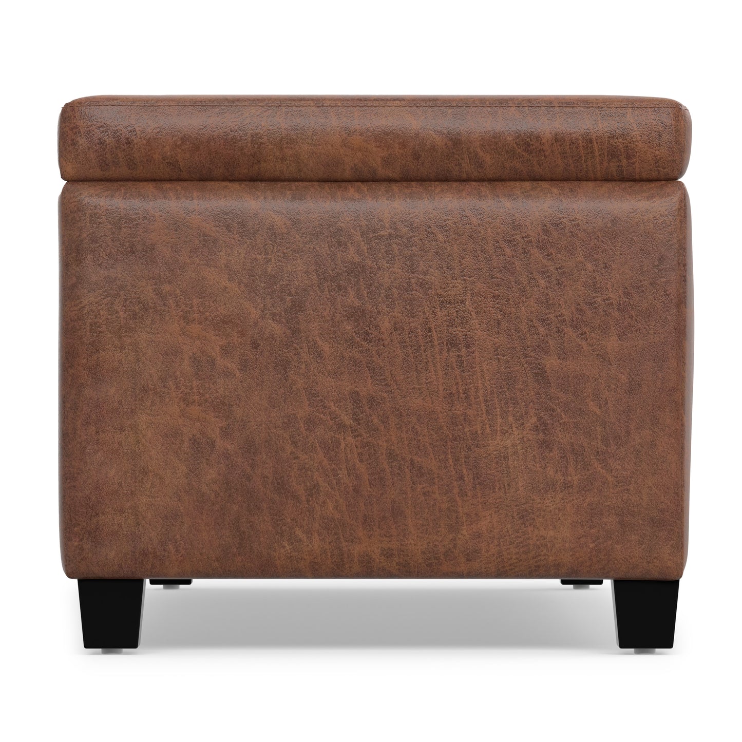 Distressed Saddle Brown  Distressed Vegan Leather | Avalon Storage Ottoman in Distressed Vegan Leather
