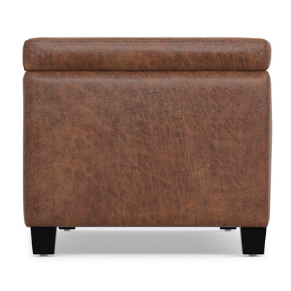 Distressed Saddle Brown  Distressed Vegan Leather | Avalon Storage Ottoman in Distressed Vegan Leather