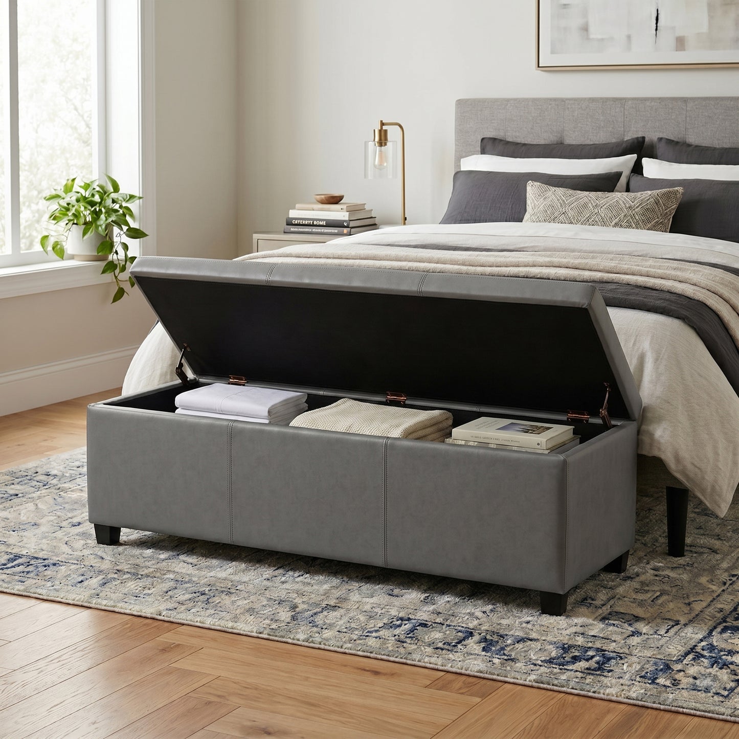 Stone Grey Vegan Leather | Avalon Storage Ottoman in Vegan Leather