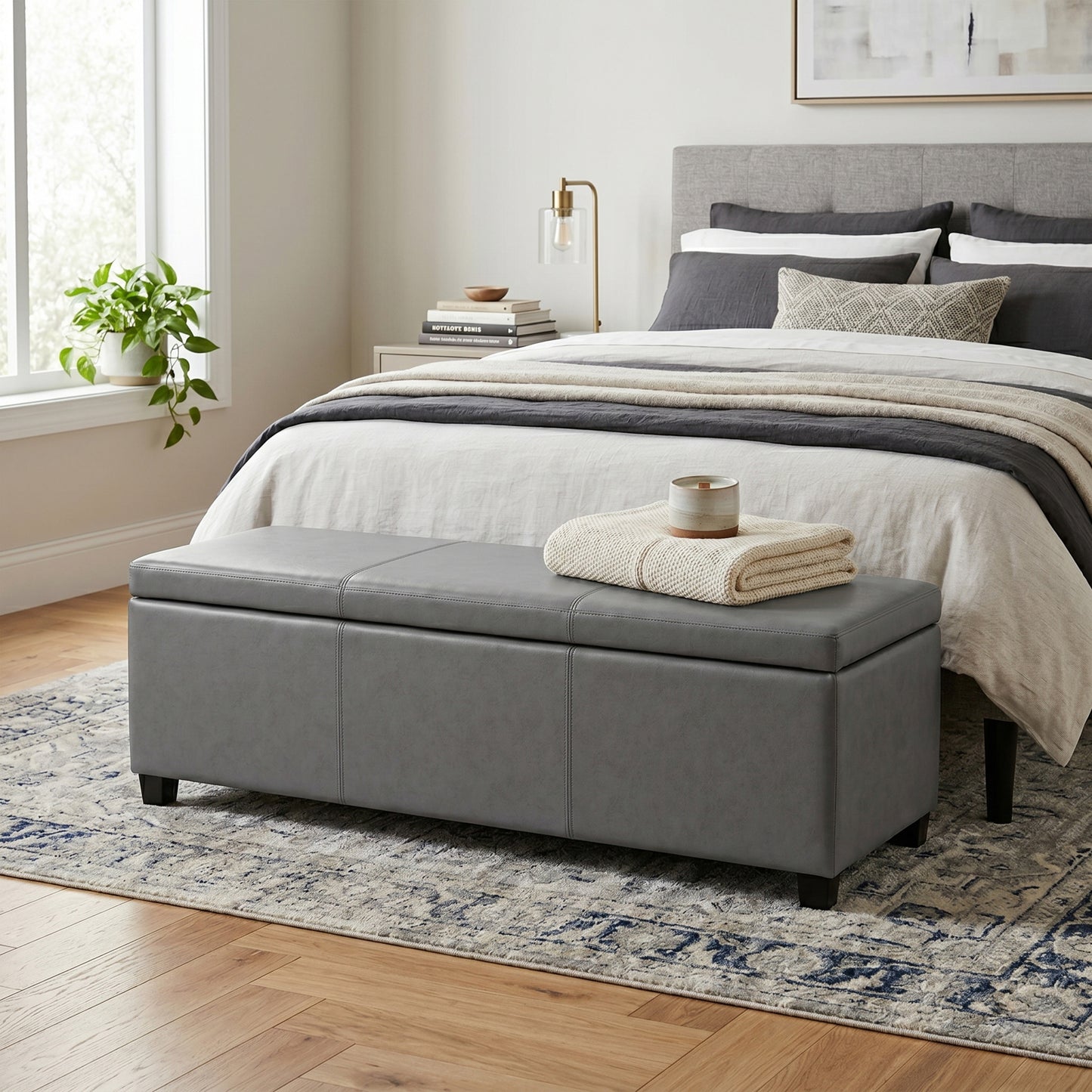 Stone Grey Vegan Leather | Avalon Storage Ottoman in Vegan Leather