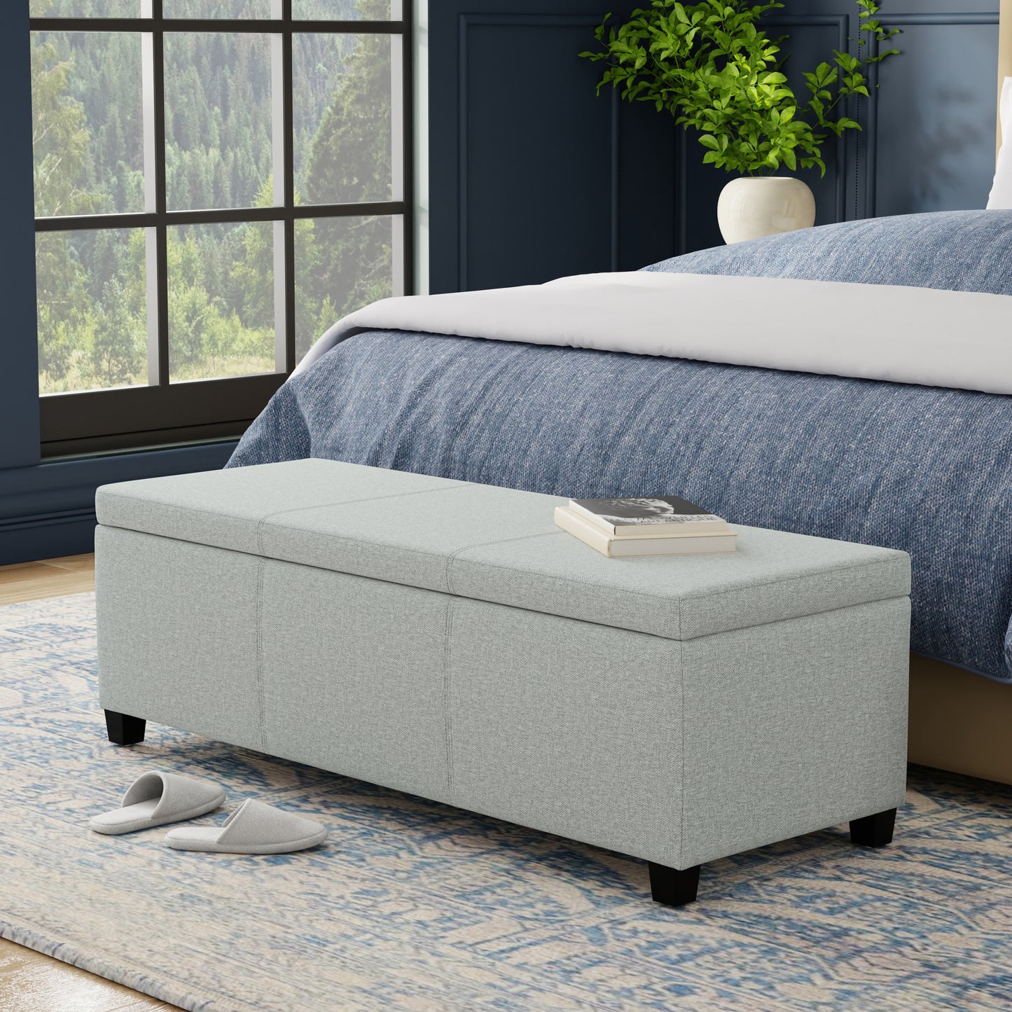 Light Stone Grey Linen Style Fabric | Avalon Storage Ottoman in Linen