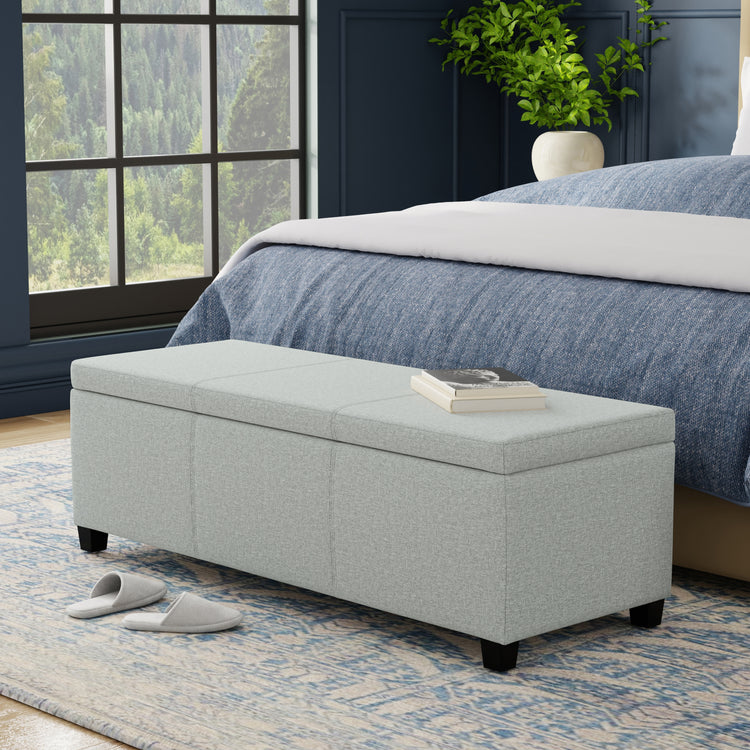 Light Stone Grey Linen Style Fabric | Avalon Storage Ottoman in Linen