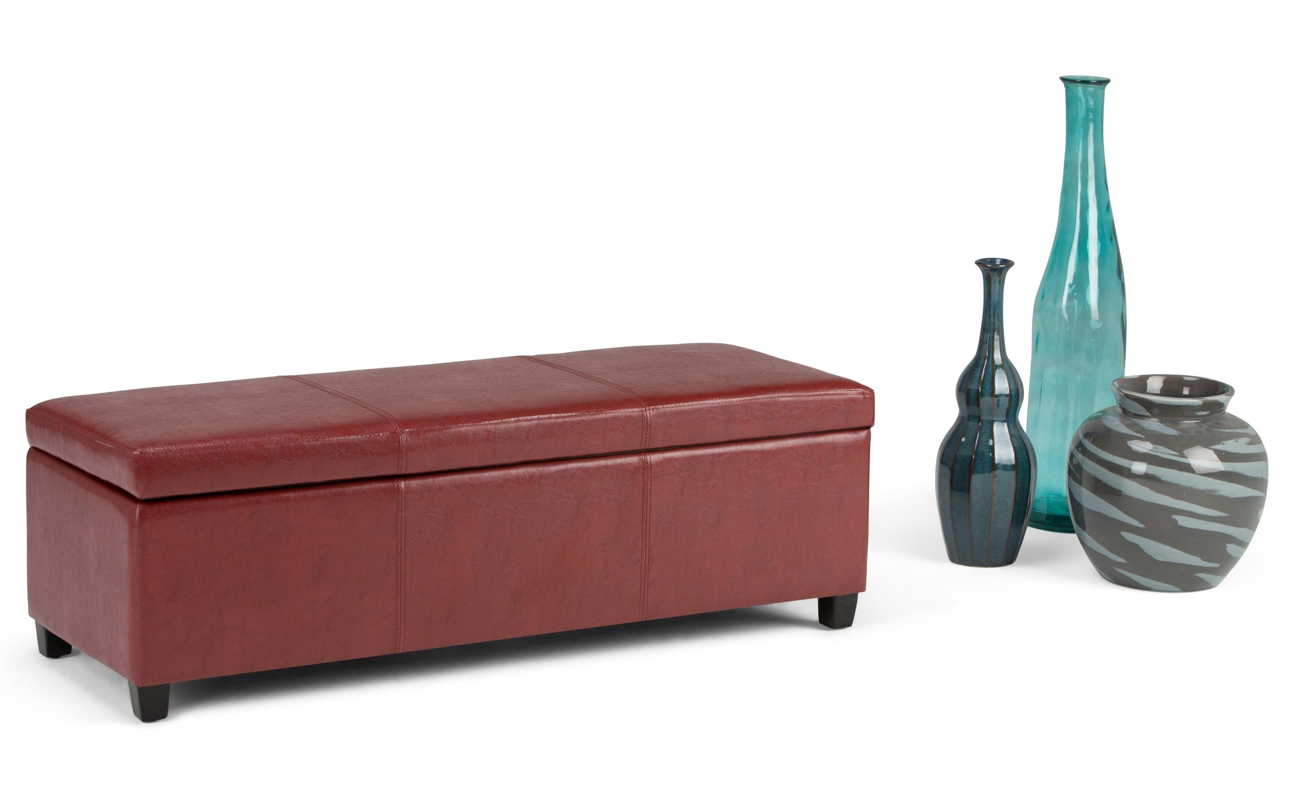 Red Vegan Leather | Avalon Storage Ottoman in Vegan Leather