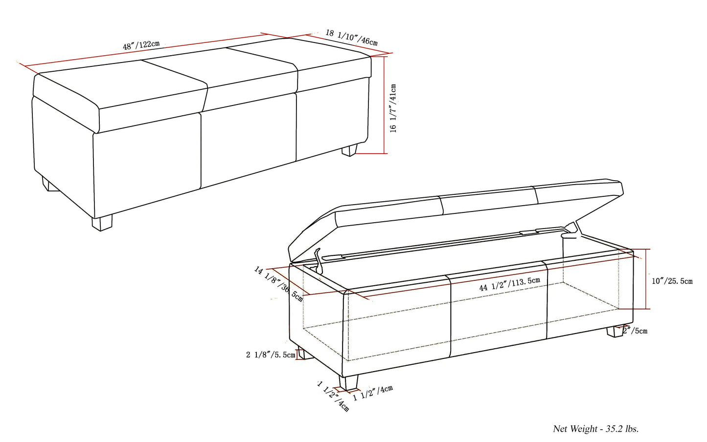 Red Vegan Leather | Avalon Storage Ottoman in Vegan Leather