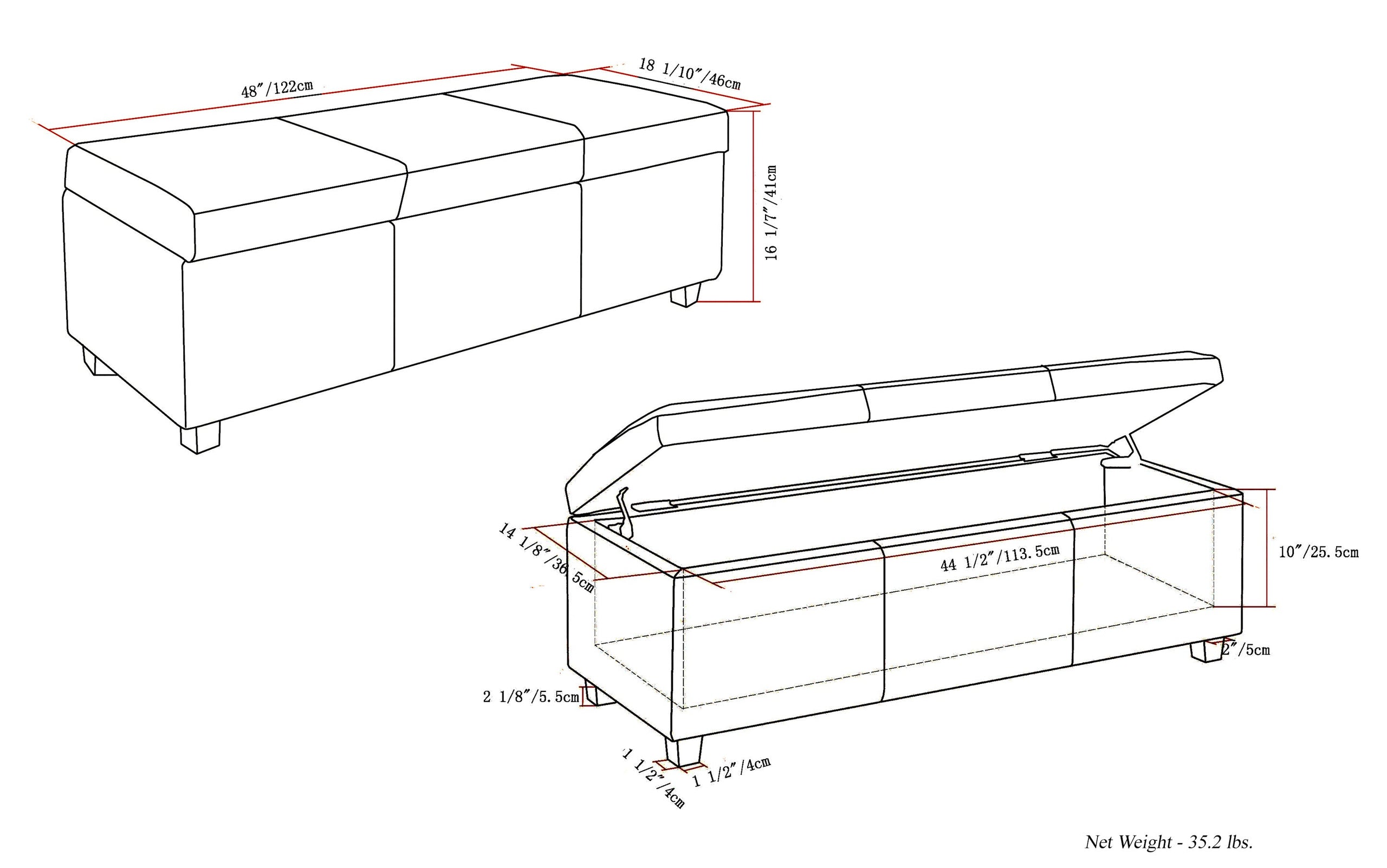 Red Vegan Leather | Avalon Storage Ottoman in Vegan Leather