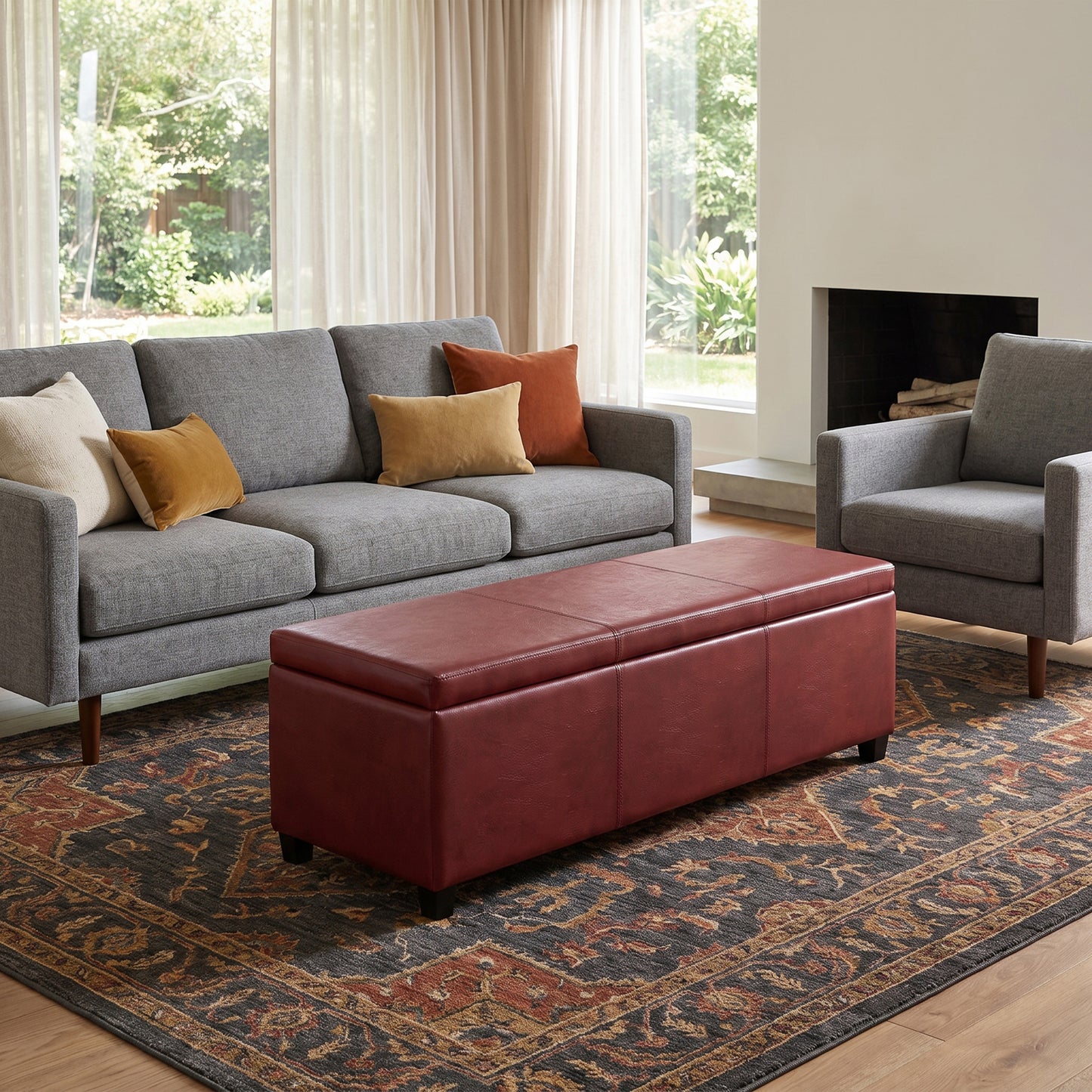 Red Vegan Leather | Avalon Storage Ottoman in Vegan Leather