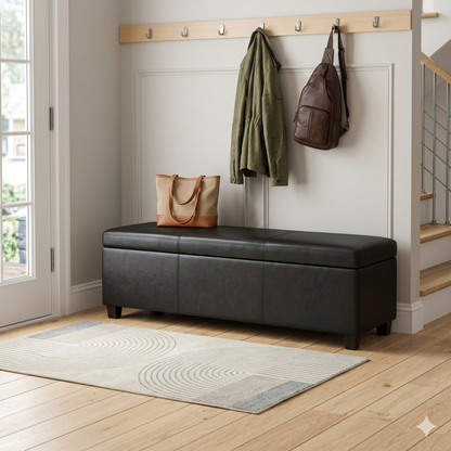 Midnight Black | Avalon 60 inch Storage Ottoman Bench