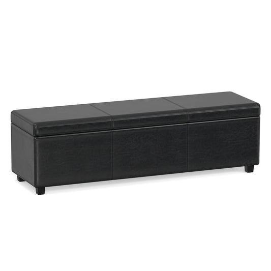 Midnight Black | Avalon 60 inch Storage Ottoman Bench