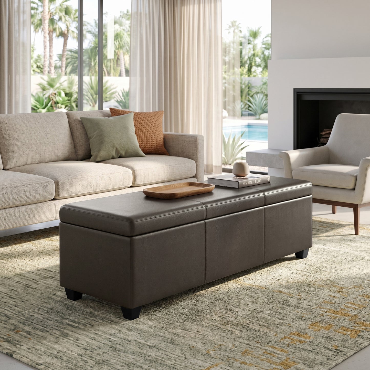 Tanners Brown | Avalon 60 inch Storage Ottoman Bench