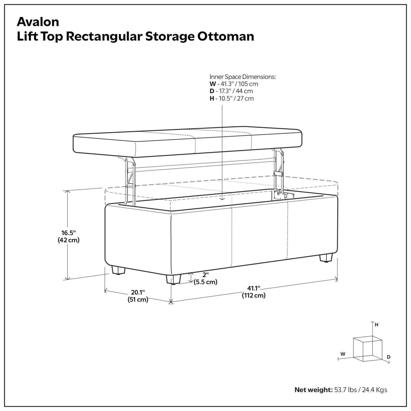 Tanner Brown Vegan Leather | Avalon Lift Top Storage Ottoman in Vegan Leather 