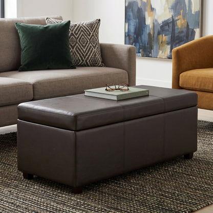 Tanner Brown Vegan Leather | Avalon Lift Top Storage Ottoman in Vegan Leather 