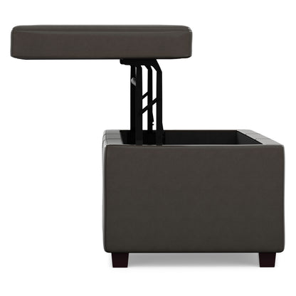 Tanner Brown Vegan Leather | Avalon Lift Top Storage Ottoman in Vegan Leather 