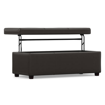 Tanner Brown Vegan Leather | Avalon Lift Top Storage Ottoman in Vegan Leather 