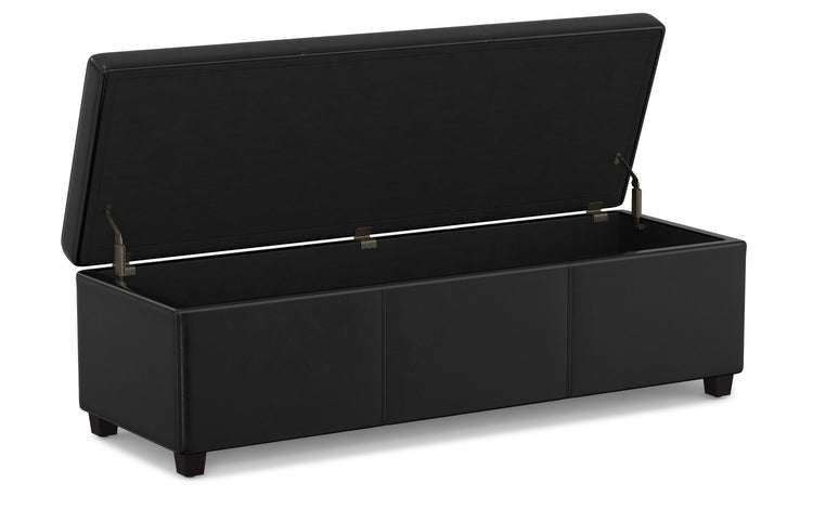 Midnight Black Vegan Leather | Avalon Extra Large Storage Ottoman Bench