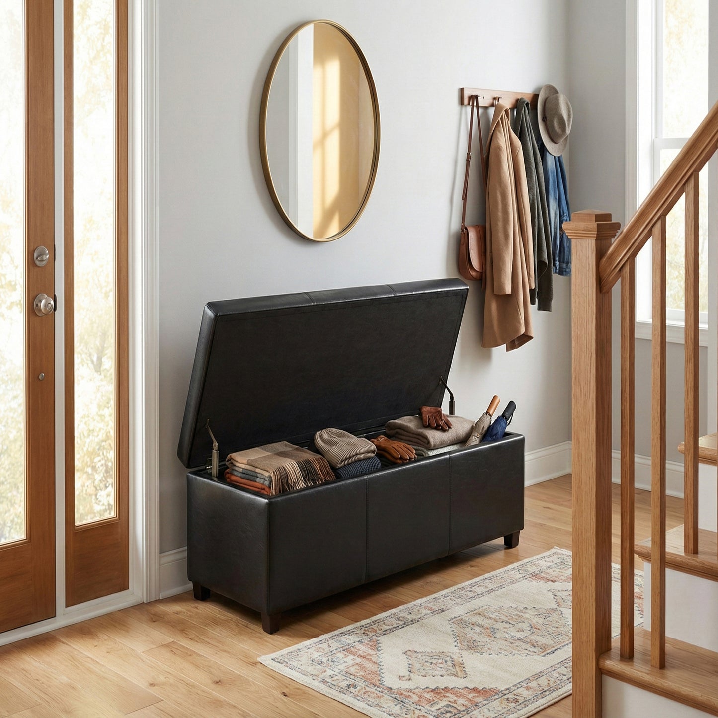 Midnight Black Vegan Leather | Avalon Extra Large Storage Ottoman in Vegan Leather