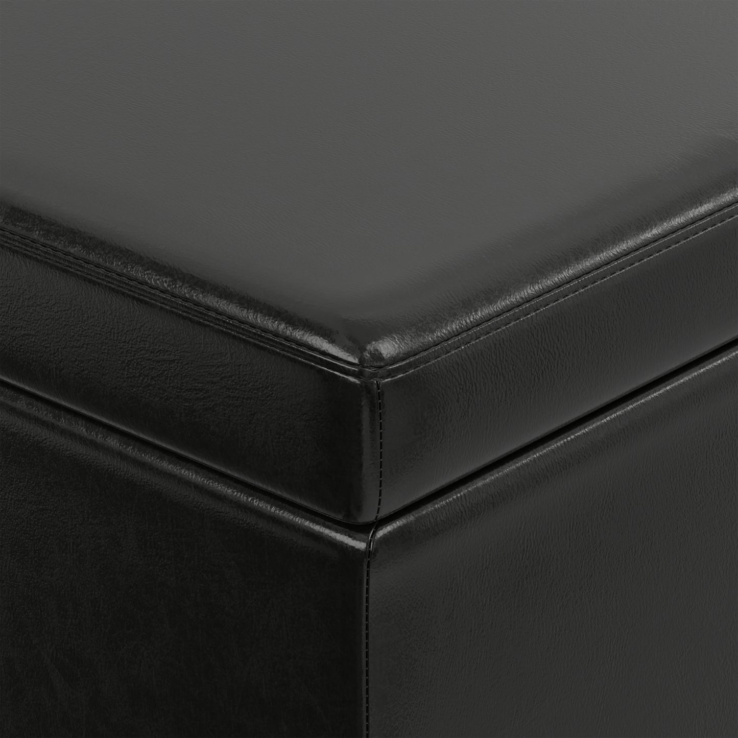 Midnight Black Vegan Leather | Avalon Extra Large Storage Ottoman in Vegan Leather
