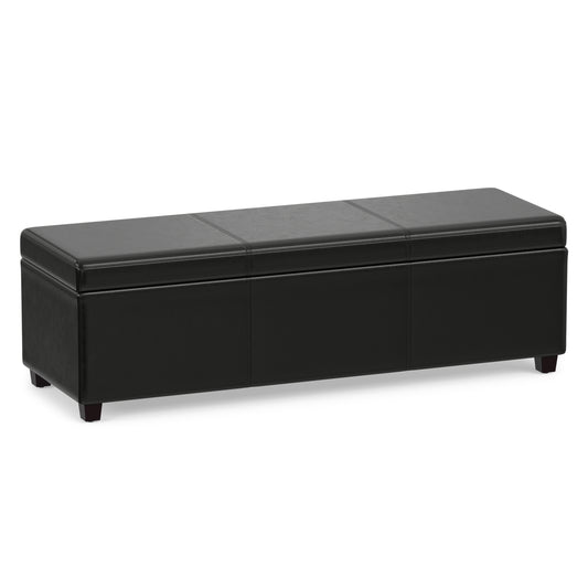 Midnight Black Vegan Leather | Avalon Extra Large Storage Ottoman in Vegan Leather